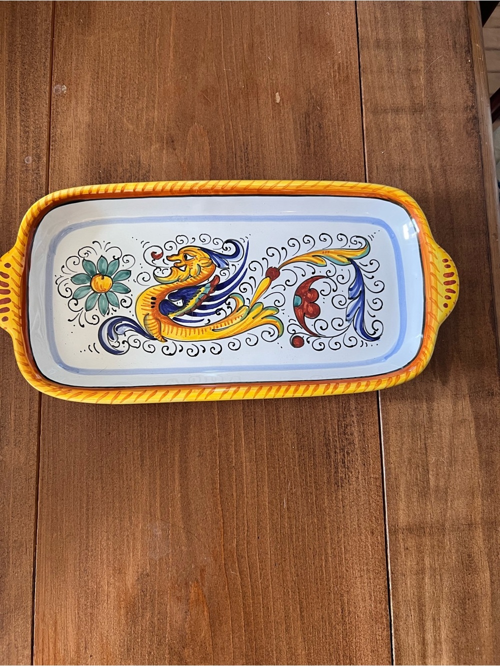 Vietri Italy Ceramic Serving Tray Raffaellesco Dragon @11”x 5”